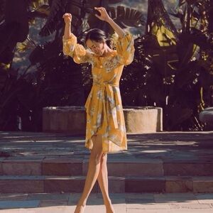 J.O.A. X Lim Chriselle Woman's Dress Tiered Sleeve Ruffle Exclusive